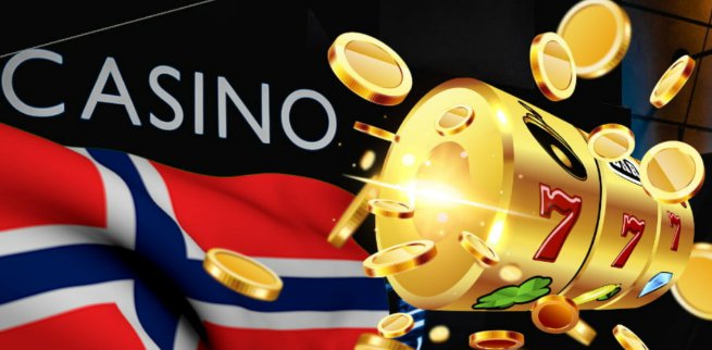 Alt: Gullhjul fra en spilleautomat med bakgrunn av det norske flagget og gullmynter